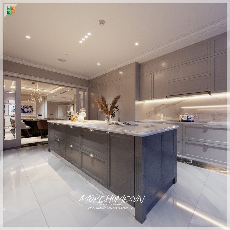 Mẫu thiết kế phòng bếp phong cách tân cổ điển sang trọng cho chung cư, nhà phố, biệt thự